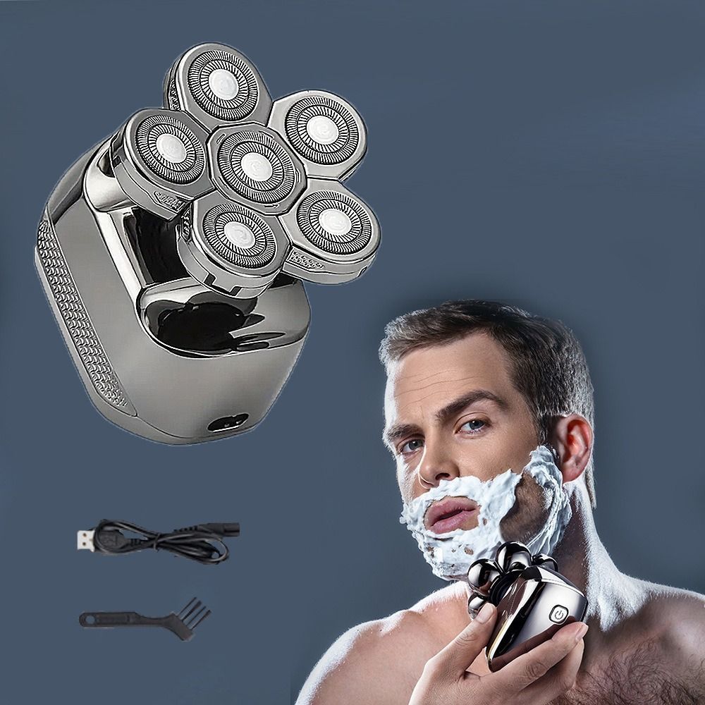 mens electric shaver, cordless shaver, rechargeable shaver, waterproof shaver, 6D floating shaver, men grooming, shaver for Australian men, travel shaver - Silver - Size SET - Image 1