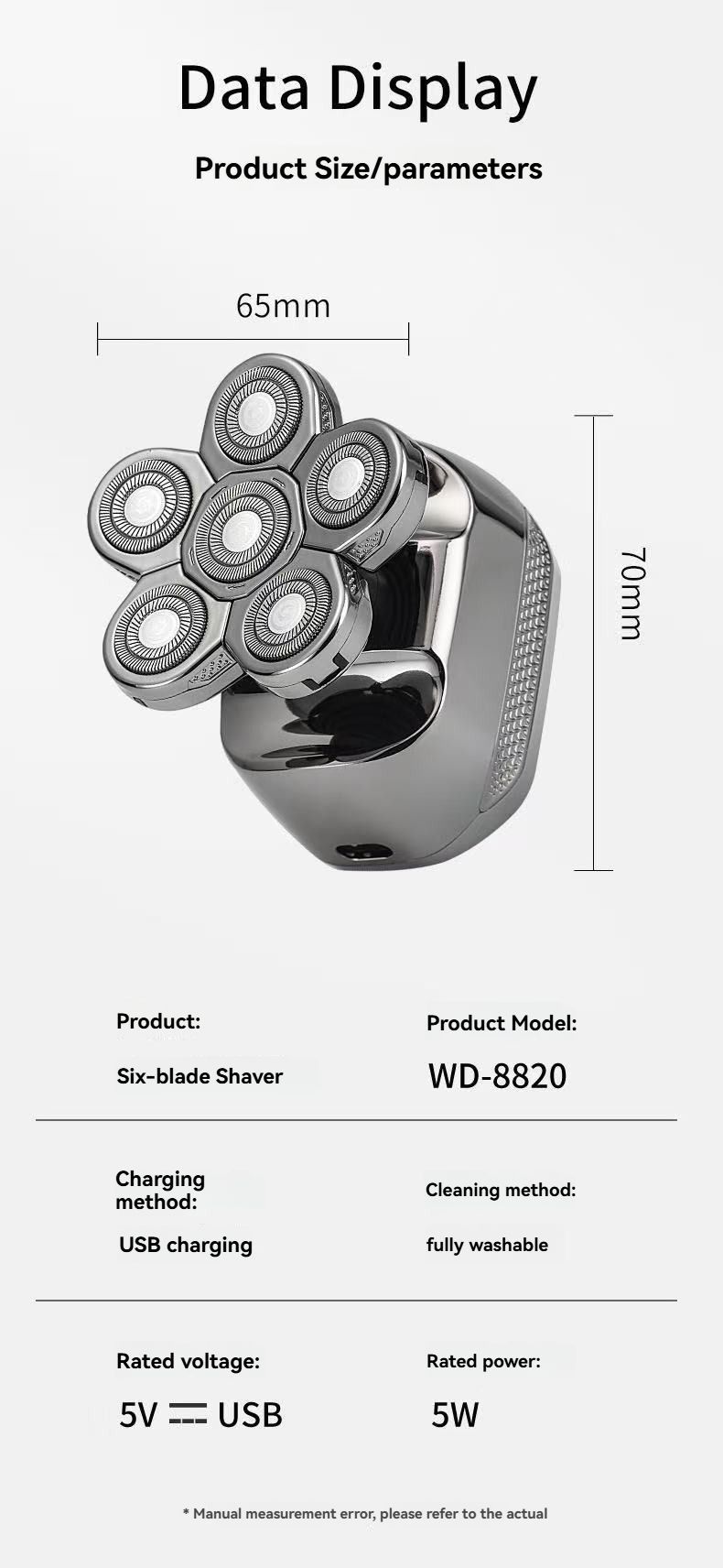 mens electric shaver, cordless shaver, rechargeable shaver, waterproof shaver, 6D floating shaver, men grooming, shaver for Australian men, travel shaver - Silver - Size SET - Image 2