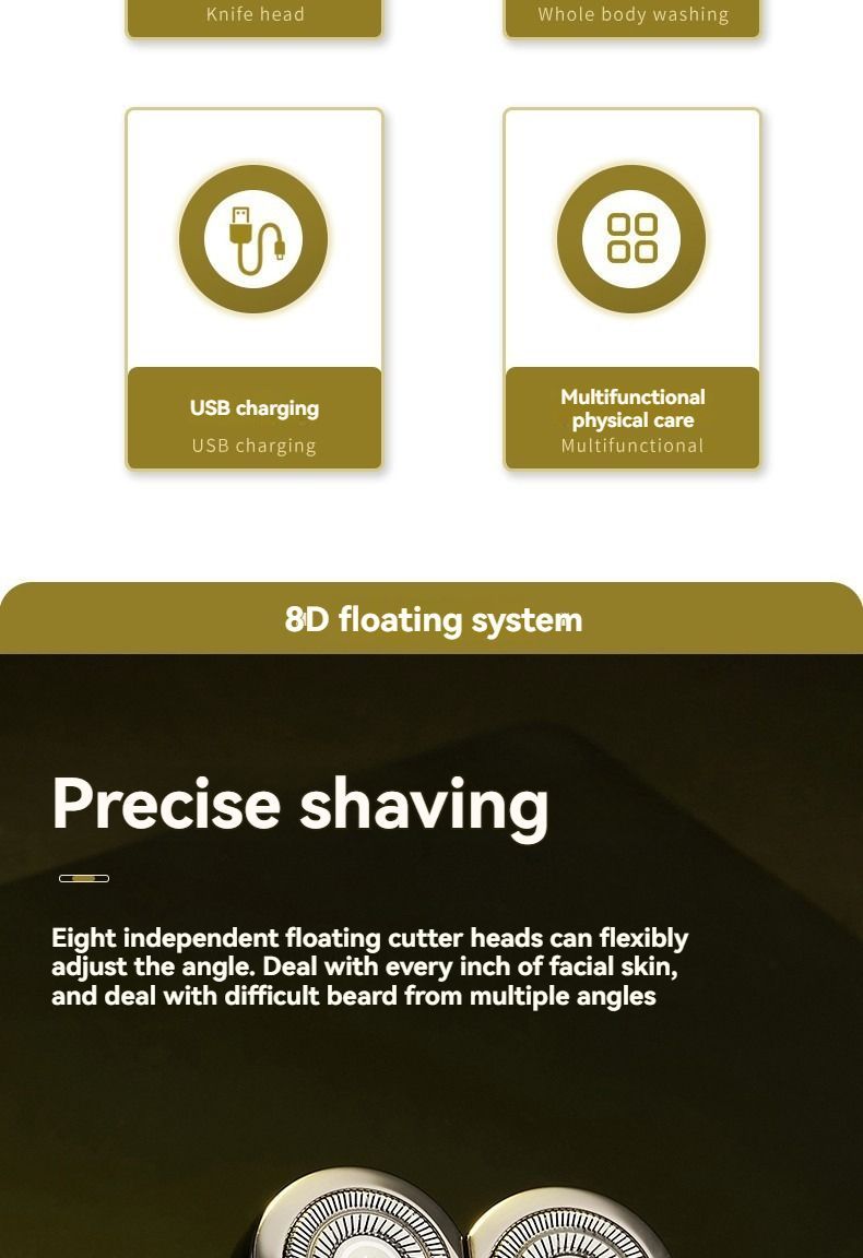 8 blade head shaver, bald head trimmer, hair trimmer for men, grooming tool, USB rechargeable shaver, head shaver Australia, bald head grooming kit - Silver - Size SET - Image 3