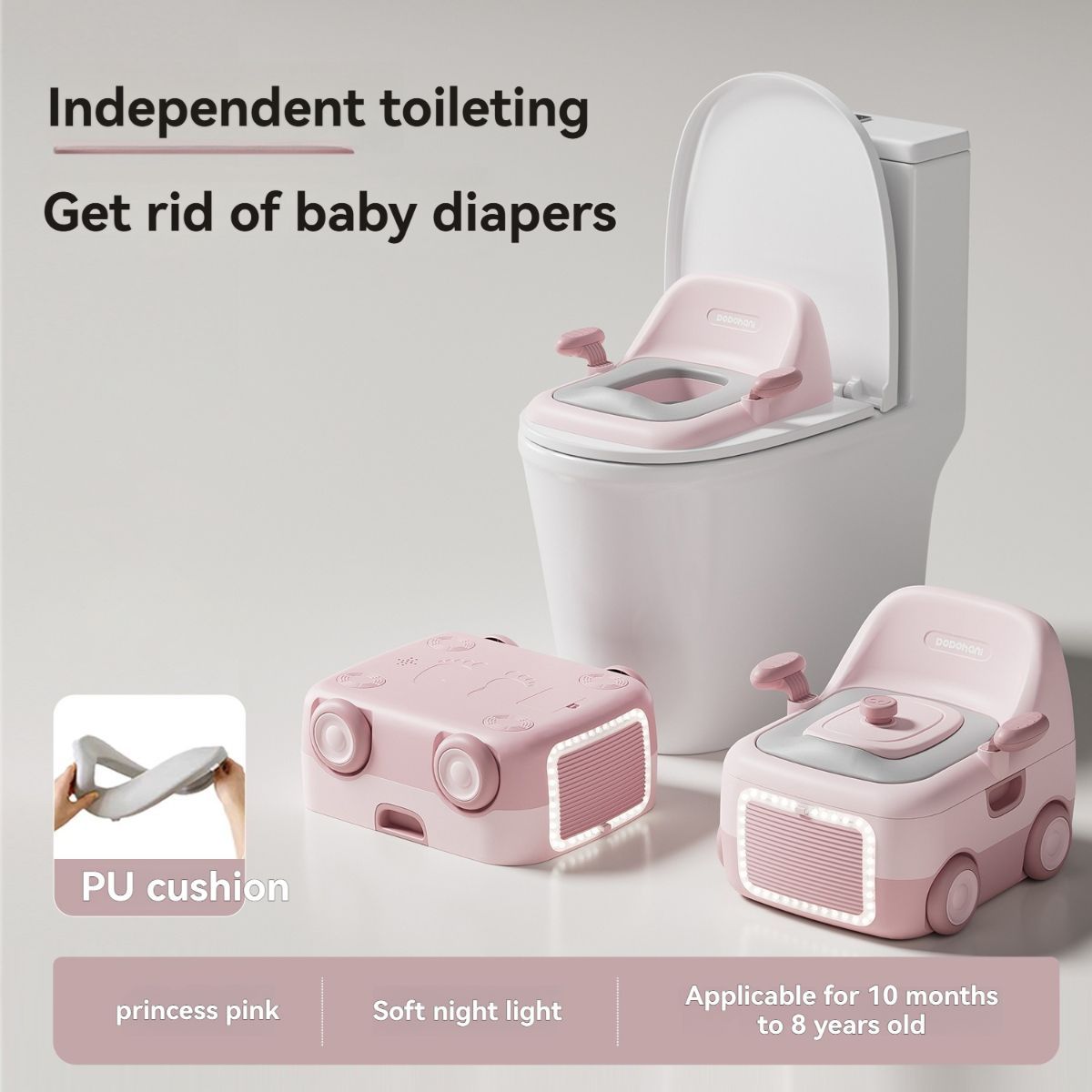 baby portable toilet, potty training, weaning off diapers, soft PU cushion, night-light, bathroom accessories, Australian market, toddler toilet seat - Pink - Size Three - Image 1