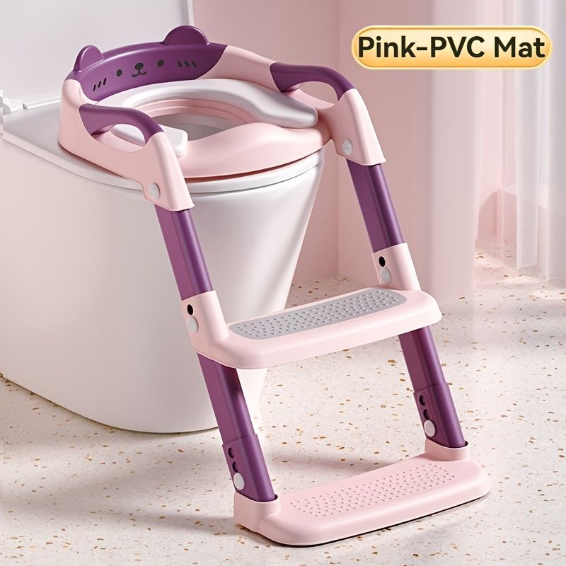 children's toilet trainer, toilet assistance ladder, portable toilet seat, PVC cushion, foldable design, anti-slip, splash-proof, potty training seat, toddler toilet ladder, kids bathroom accessory - Gray - Size PVC - Image 3