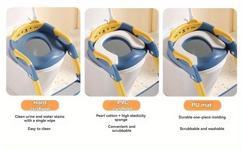 children's toilet trainer, toilet assistance ladder, portable toilet seat, PVC cushion, foldable design, anti-slip, splash-proof, potty training seat, toddler toilet ladder, kids bathroom accessory - Gray - Size PVC - Image 4