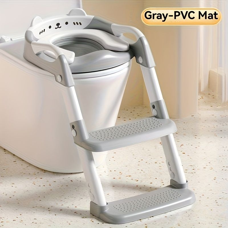 children's toilet trainer, toilet assistance ladder, portable toilet seat, PVC cushion, foldable design, anti-slip, splash-proof, potty training seat, toddler toilet ladder, kids bathroom accessory - Gray - Size PVC - Image 8