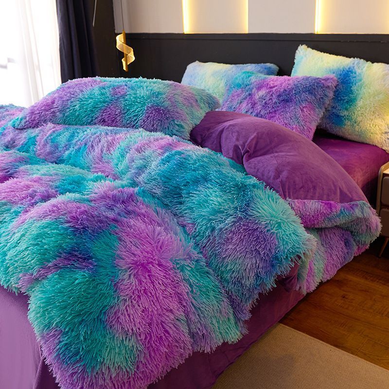 Tie-Dye Bedding Set Three-Piece Bedding Set Soft Bedding Trendy Bedding Home - Purple - green - Size 150*200cm - Image 4