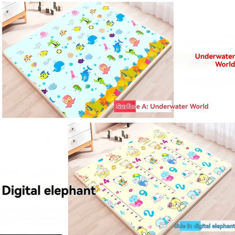 double-sided cartoon mat, folding mat, 2cm living room mat, game mat, odor-free mat, children play mat, foam mat, floor mat Australia - Underwater World - Size 160-180cm - Image 1