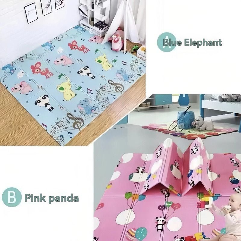 double-sided cartoon mat, folding mat, 2cm living room mat, game mat, odor-free mat, children play mat, foam mat, floor mat Australia - Yellow Little Bear - Size 160-180cm - Image 4