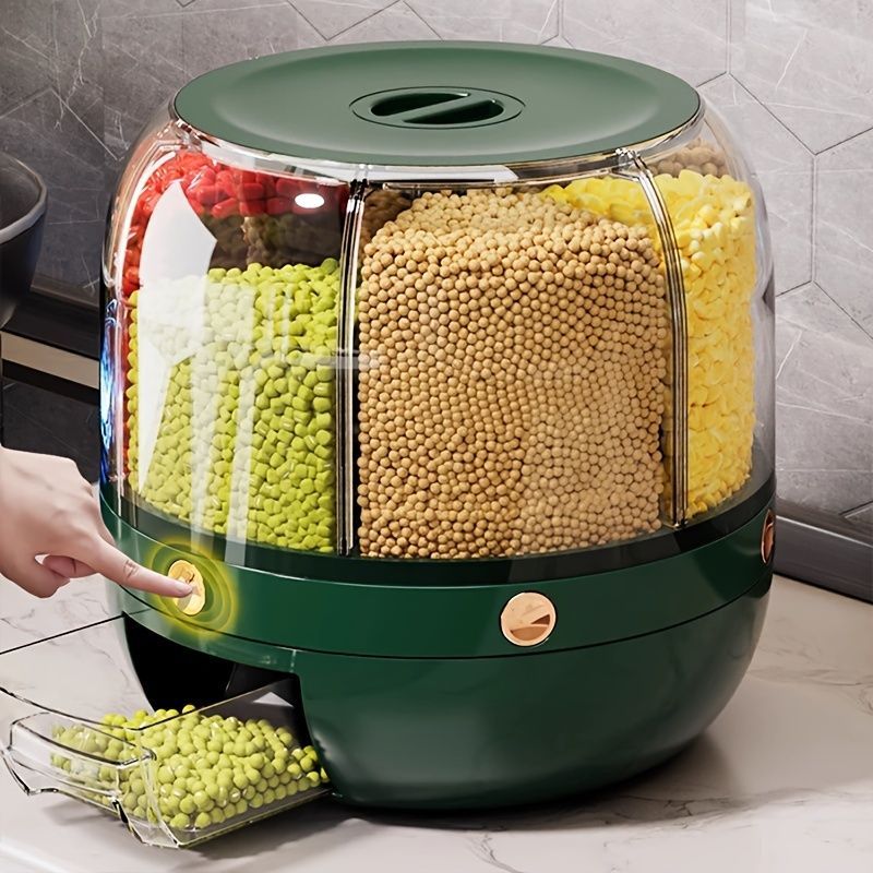 rotating storage container, large capacity grain storage, food storage box, sealed food container, kitchen organization, insect proof food storage, moisture proof food storage, airtight canister, Australian pantry - Olive - Size 20L - Image 1