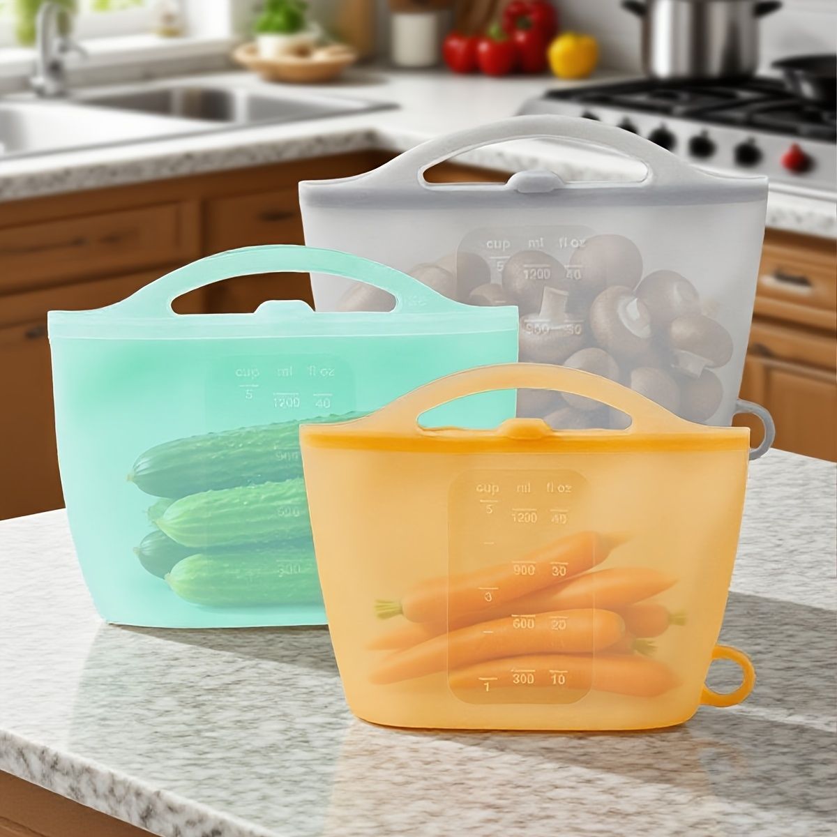 food-grade silicone, sealing strips, leak-proof, airtight seal, silicone lid covers, reusable food storage, Australian kitchen, dishwasher safe, non-toxic, temperature resistant, fridge organisation, travel storage, office lunchbox - Orange - Size 1200ml- - Image 1