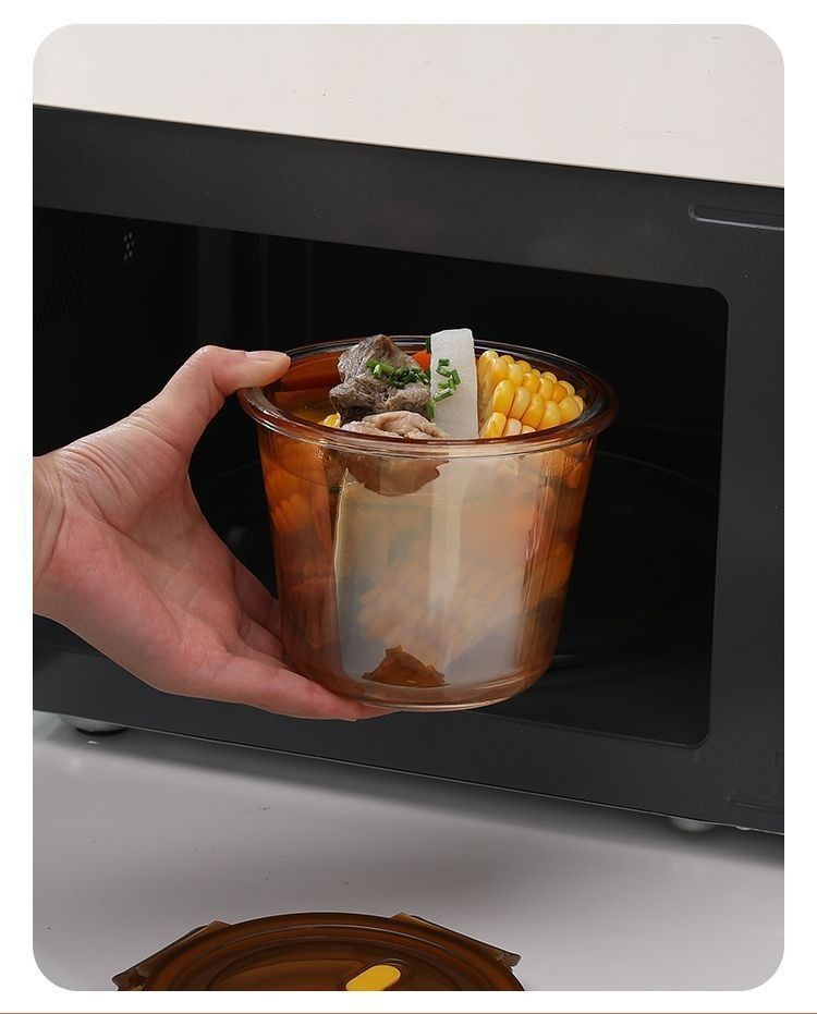glass soup cup, airtight soup cup, microwave-safe soup cup, office lunch box, sealed food container, glass lunch box, soup container - Amber - Size 750ML-2PCS - Image 2