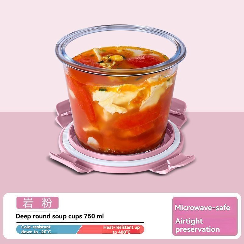 glass soup cup, airtight soup cup, microwave-safe soup cup, office lunch box, sealed food container, glass lunch box, soup container - Matcha - Size 750ML-2PCS - Image 3