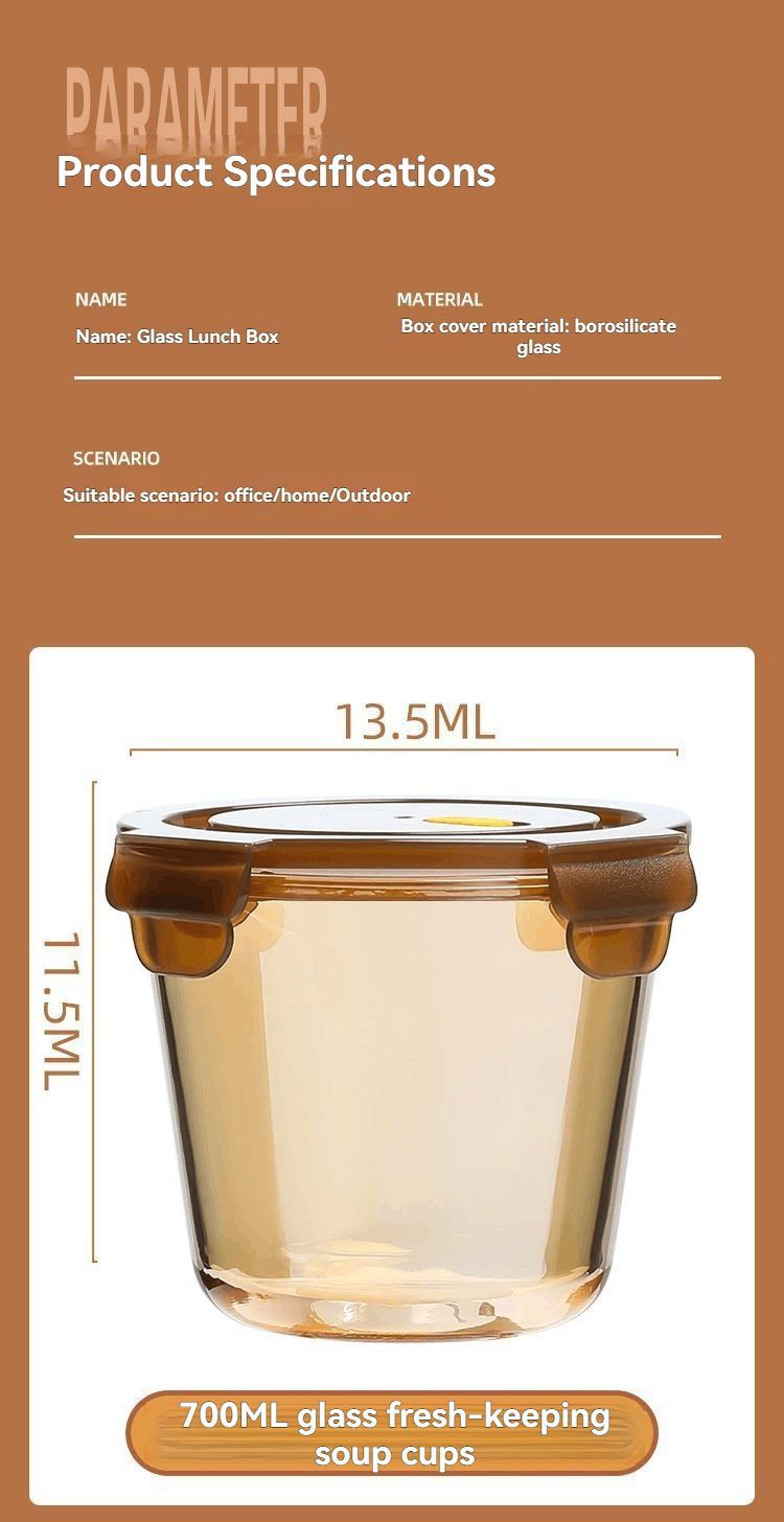 glass soup cup, airtight soup cup, microwave-safe soup cup, office lunch box, sealed food container, glass lunch box, soup container - Matcha - Size 750ML-2PCS - Image 7