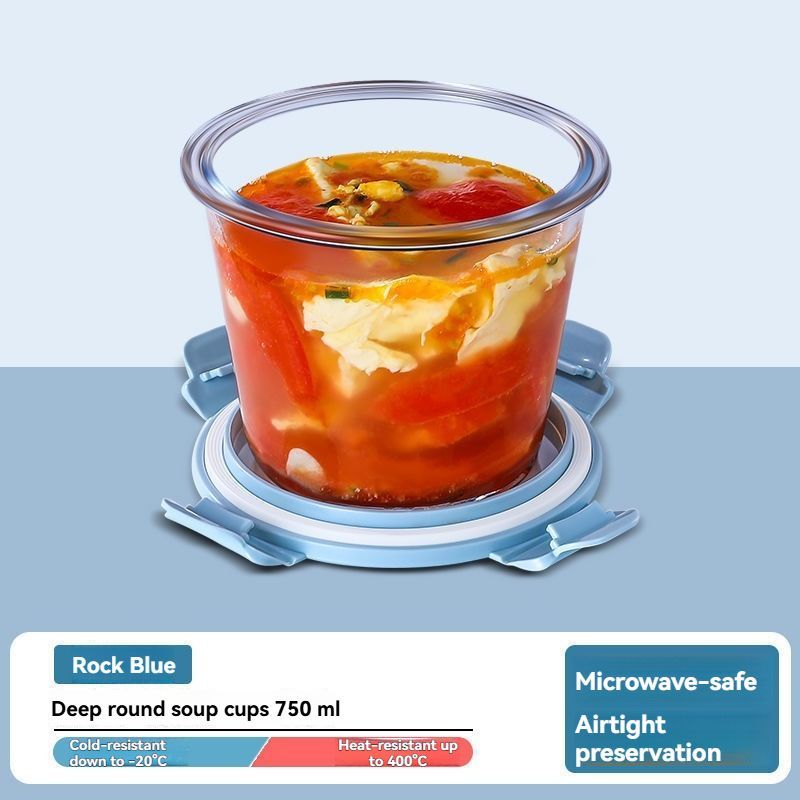 glass soup cup, airtight soup cup, microwave-safe soup cup, office lunch box, sealed food container, glass lunch box, soup container - Navy - Size 750ML-2PCS - Image 5