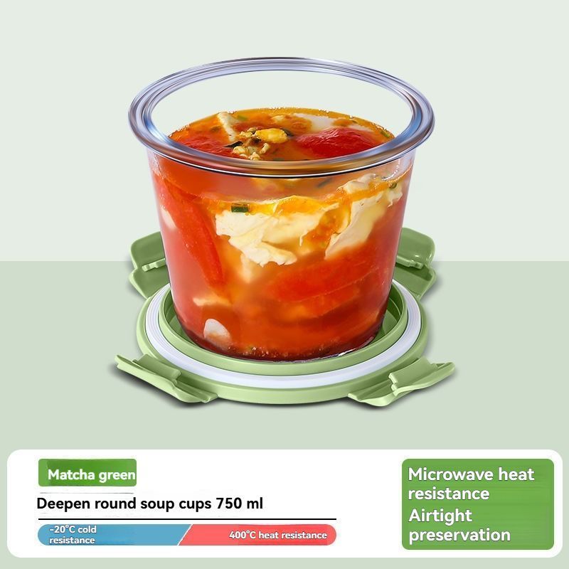 glass soup cup, airtight soup cup, microwave-safe soup cup, office lunch box, sealed food container, glass lunch box, soup container - Pink - Size 750ML-2PCS - Image 3