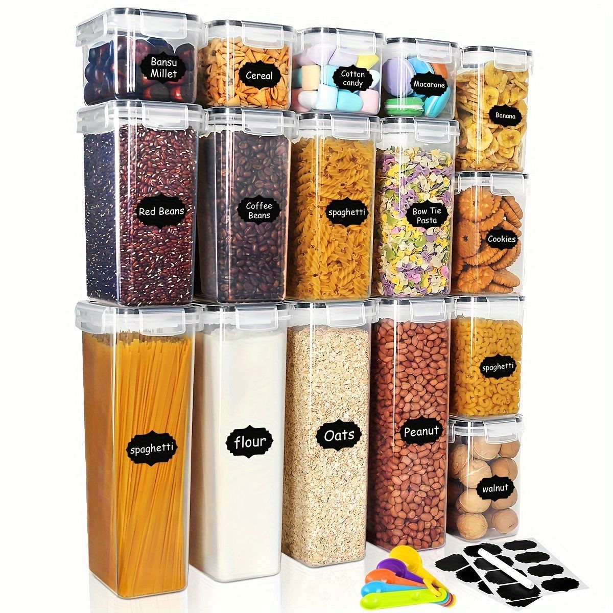 food storage containers, thickened PP containers, airtight food containers, food-grade storage, grain storage, dry goods storage, pantry organization, Australian kitchen - White - Size 16pcs - Image 1