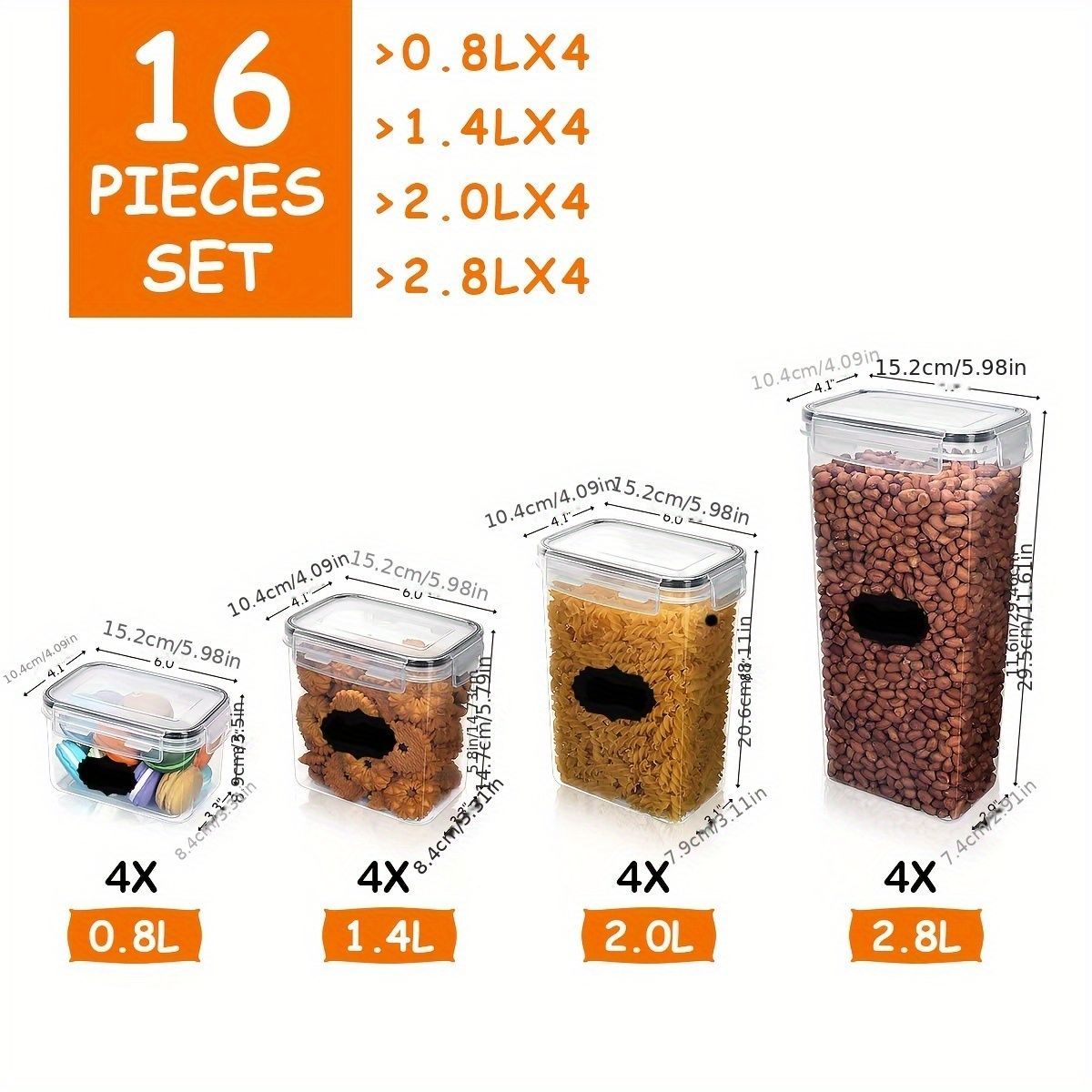 food storage containers, thickened PP containers, airtight food containers, food-grade storage, grain storage, dry goods storage, pantry organization, Australian kitchen - White - Size 16pcs - Image 2