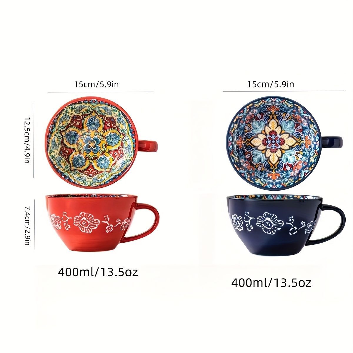 Bohemian Ceramic Cups Vibrant Floral Drinkware Hand-Painted Coffee Cups Unique - Gypsy Orange - Size 400ml - Image 1