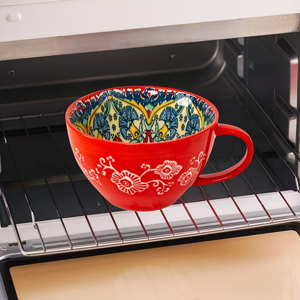 Bohemian Ceramic Cups Vibrant Floral Drinkware Hand-Painted Coffee Cups Unique - Isdil - Size 400ml - Image 3