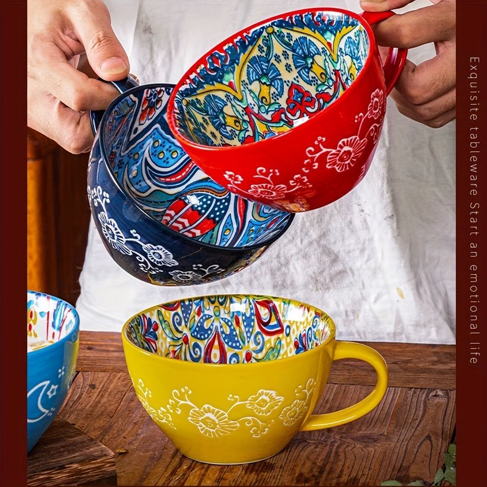 Bohemian Ceramic Cups Vibrant Floral Drinkware Hand-Painted Coffee Cups Unique - Landwind - Size 400ml - Image 6