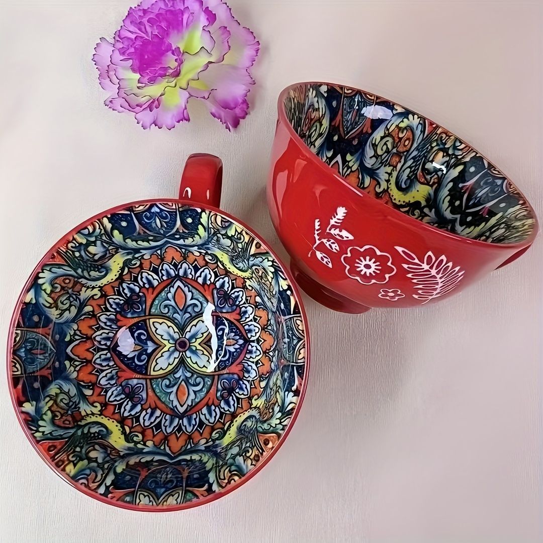 Bohemian Ceramic Cups Vibrant Floral Drinkware Hand-Painted Coffee Cups Unique - Miro Sunshine - Size 400ml - Image 5