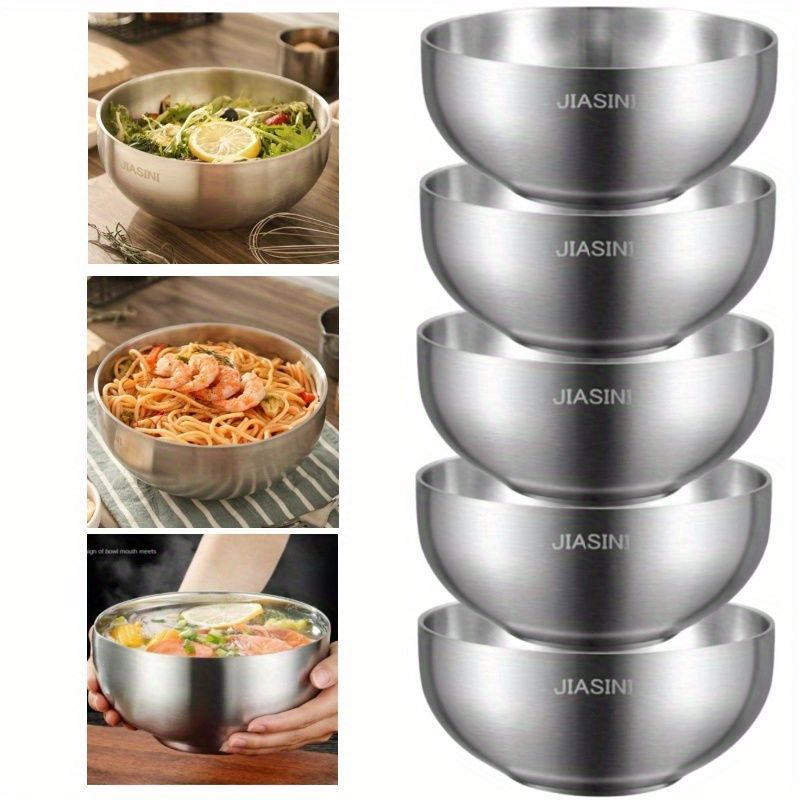Stainless Steel Noodle Bowls Double-Layered Bowls Heat Insulation Bowls 5-Piece - Silver - Size Pack of 5 pieces - Image 1