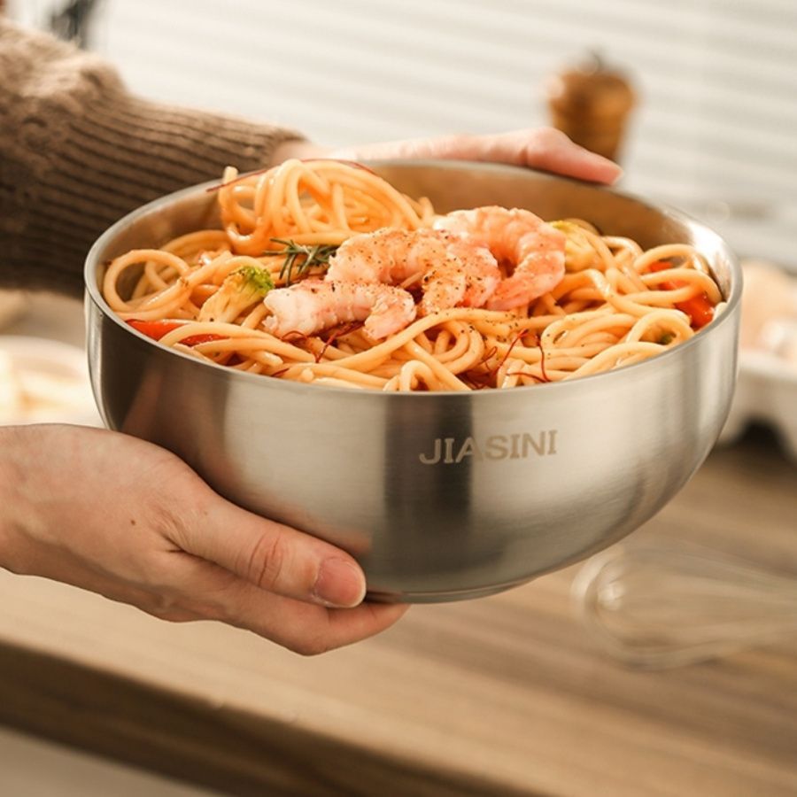 Stainless Steel Noodle Bowls Double-Layered Bowls Heat Insulation Bowls 5-Piece - Silver - Size Pack of 5 pieces - Image 2