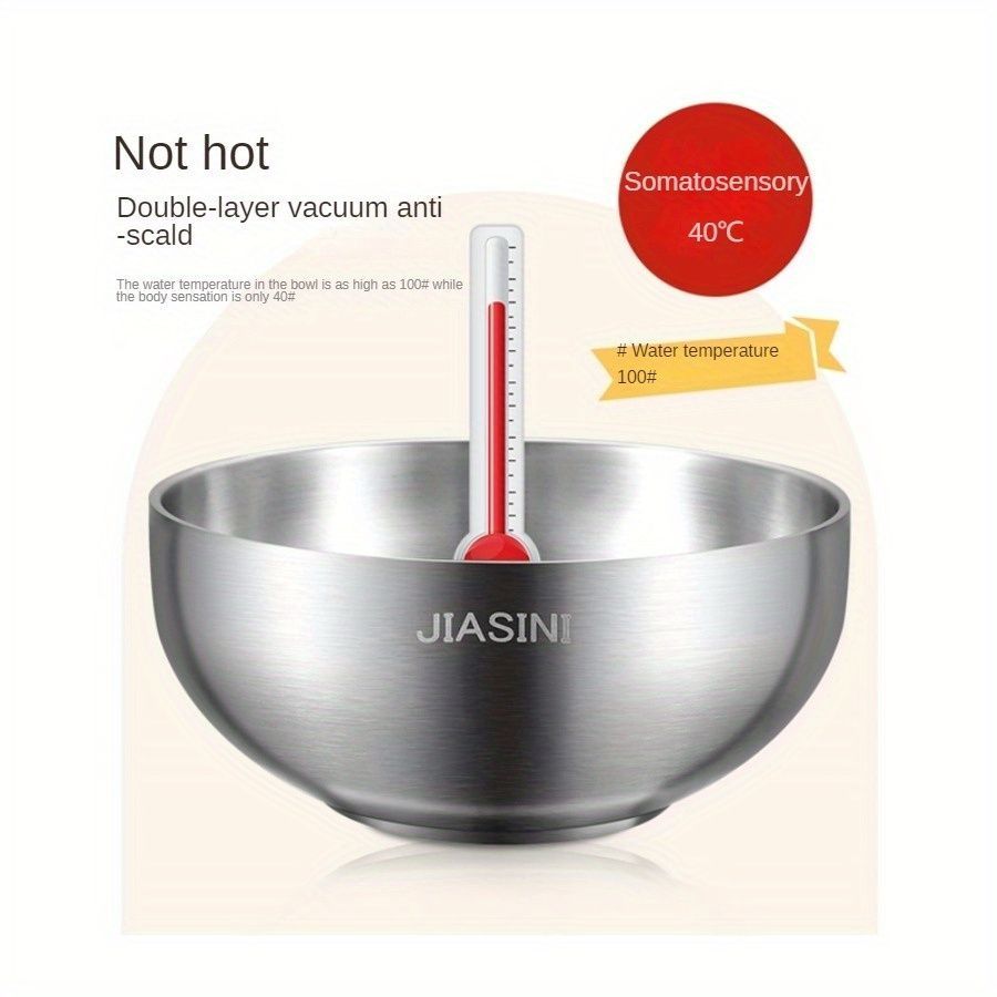 Stainless Steel Noodle Bowls Double-Layered Bowls Heat Insulation Bowls 5-Piece - Silver - Size Pack of 5 pieces - Image 3