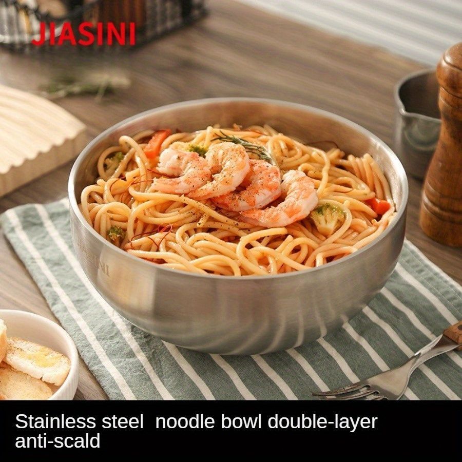 Stainless Steel Noodle Bowls Double-Layered Bowls Heat Insulation Bowls 5-Piece - Silver - Size Pack of 5 pieces - Image 8