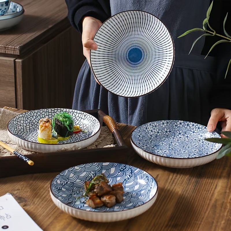 Ceramic Dinner Plates Set Of 4 Plates 4 Styles Dining Tableware High-Quality - Indigo - Size Pack of 4 pieces - Image 1