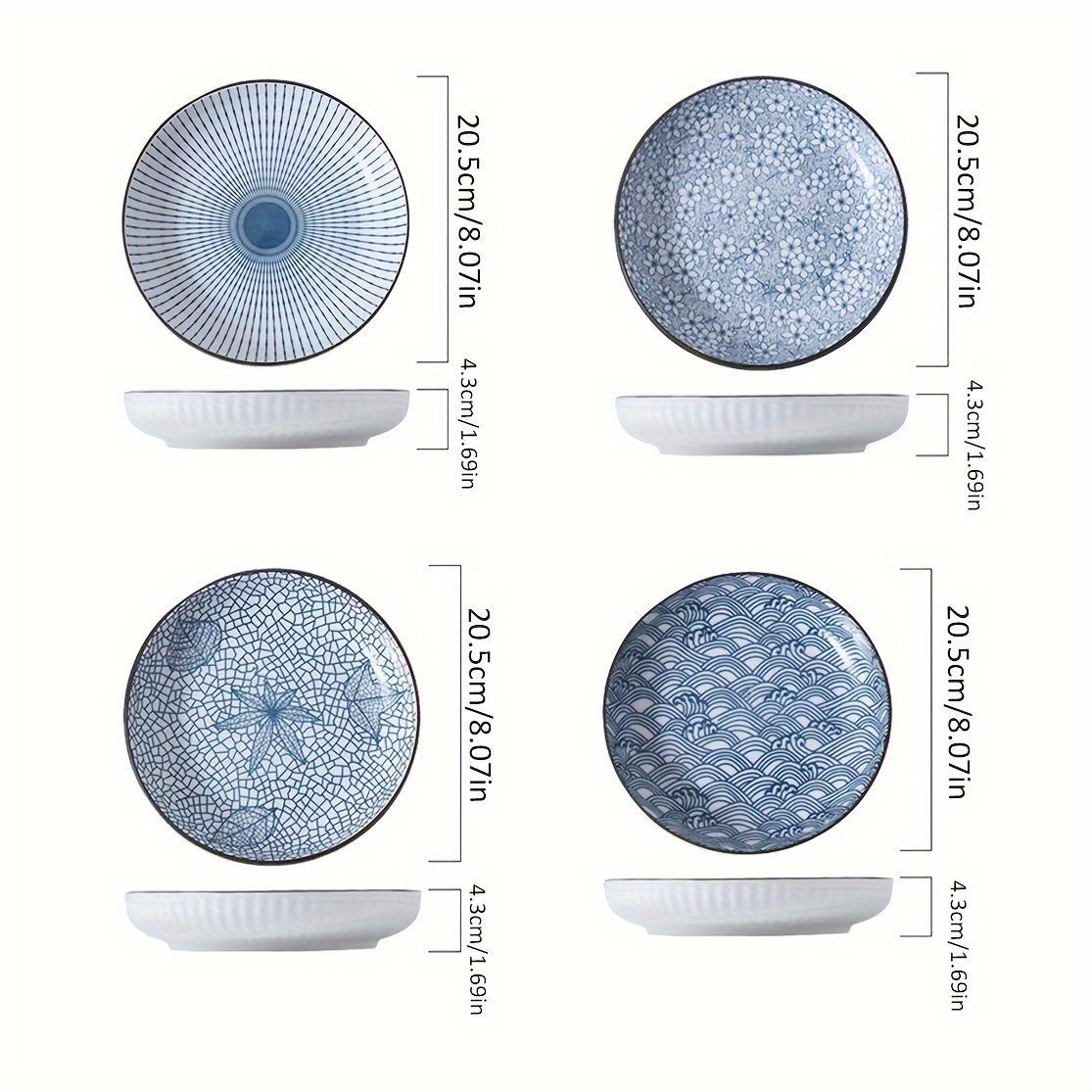 Ceramic Dinner Plates Set Of 4 Plates 4 Styles Dining Tableware High-Quality - Indigo - Size Pack of 4 pieces - Image 3