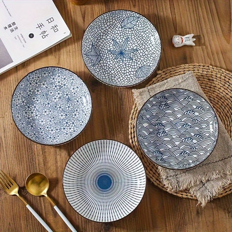 Ceramic Dinner Plates Set Of 4 Plates 4 Styles Dining Tableware High-Quality - Indigo - Size Pack of 4 pieces - Image 4