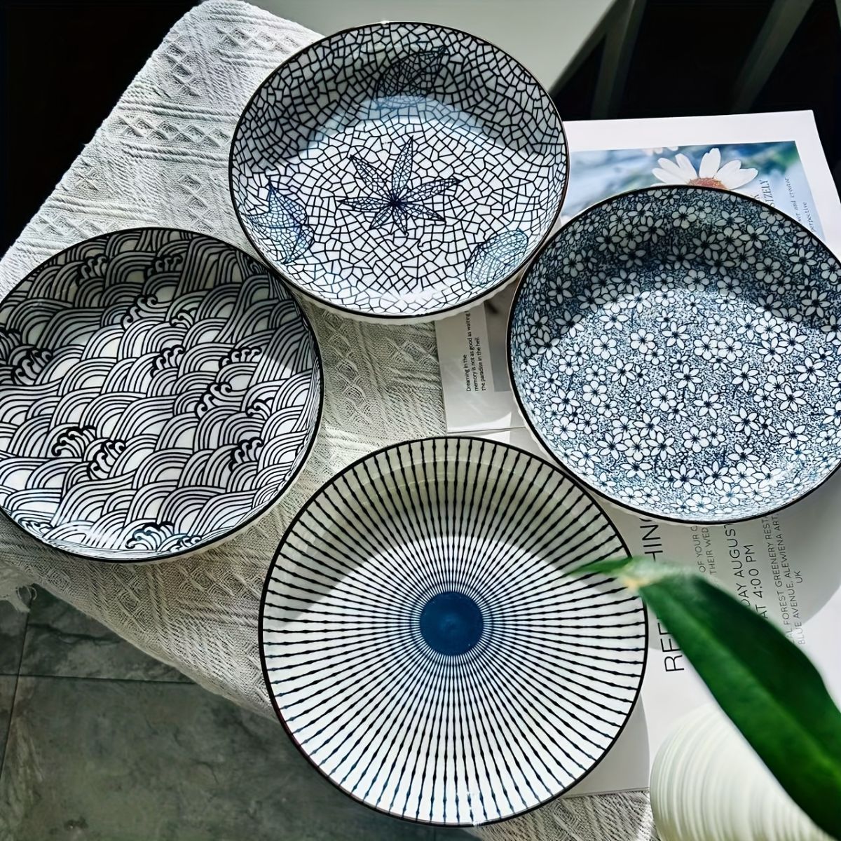 Ceramic Dinner Plates Set Of 4 Plates 4 Styles Dining Tableware High-Quality - Indigo - Size Pack of 4 pieces - Image 5