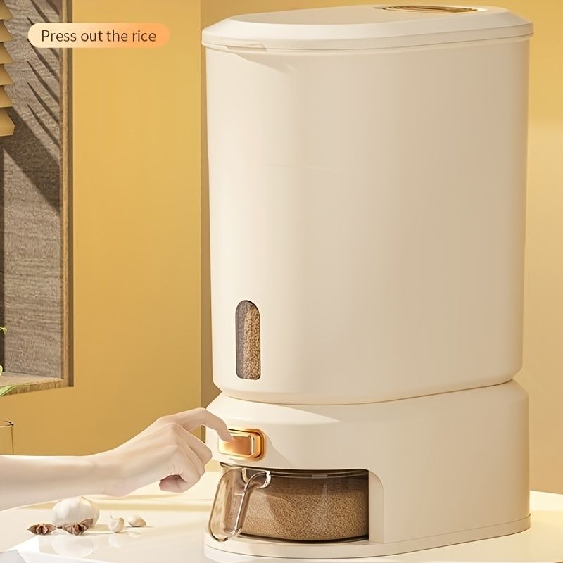 large capacity rice dispenser, measuring cup, time scale, plastic grain storage container, sealed food storage, insect proof food storage, moisture proof food storage, flour storage, pet food storage, Australian kitchen - Creamy - Size 10L - Image 3