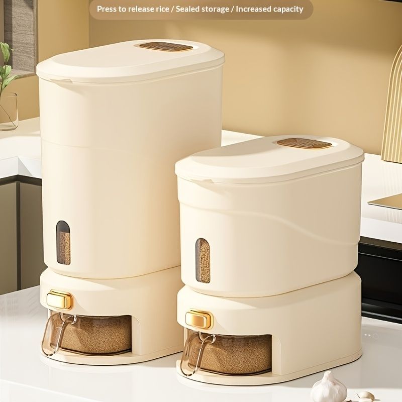 large capacity rice dispenser, measuring cup, time scale, plastic grain storage container, sealed food storage, insect proof food storage, moisture proof food storage, flour storage, pet food storage, Australian kitchen - Creamy - Size 20L - Image 4