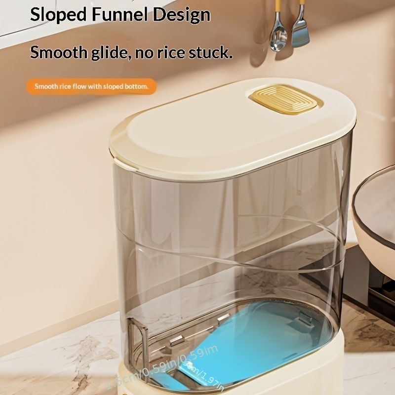 large capacity rice dispenser, measuring cup, time scale, plastic grain storage container, sealed food storage, insect proof food storage, moisture proof food storage, flour storage, pet food storage, Australian kitchen - Creamy - Size 20L - Image 6