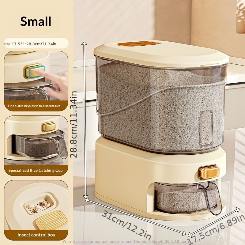 large capacity rice dispenser, measuring cup, time scale, plastic grain storage container, sealed food storage, insect proof food storage, moisture proof food storage, flour storage, pet food storage, Australian kitchen - gray and transparent - Size 10L - Image 1