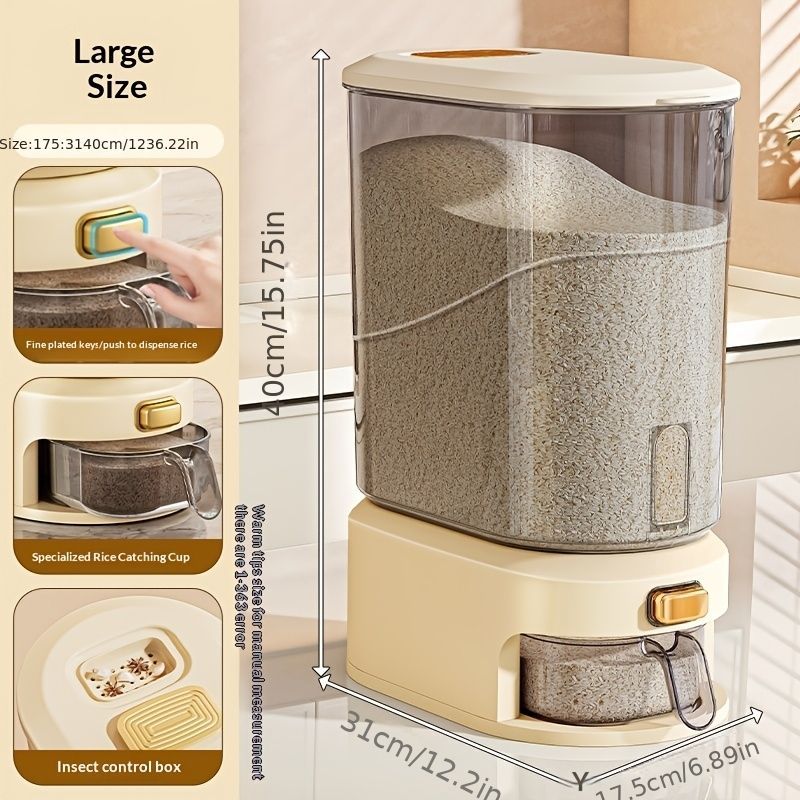 large capacity rice dispenser, measuring cup, time scale, plastic grain storage container, sealed food storage, insect proof food storage, moisture proof food storage, flour storage, pet food storage, Australian kitchen - gray and transparent - Size 20L - Image 1