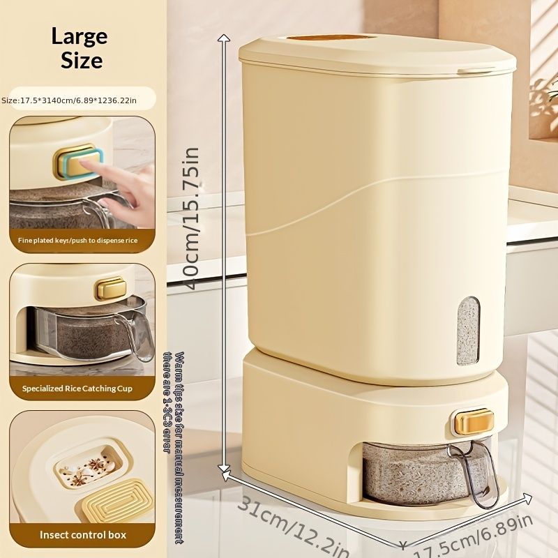 large capacity rice dispenser, measuring cup, time scale, plastic grain storage container, sealed food storage, insect proof food storage, moisture proof food storage, flour storage, pet food storage, Australian kitchen - gray and transparent - Size 20L - Image 7