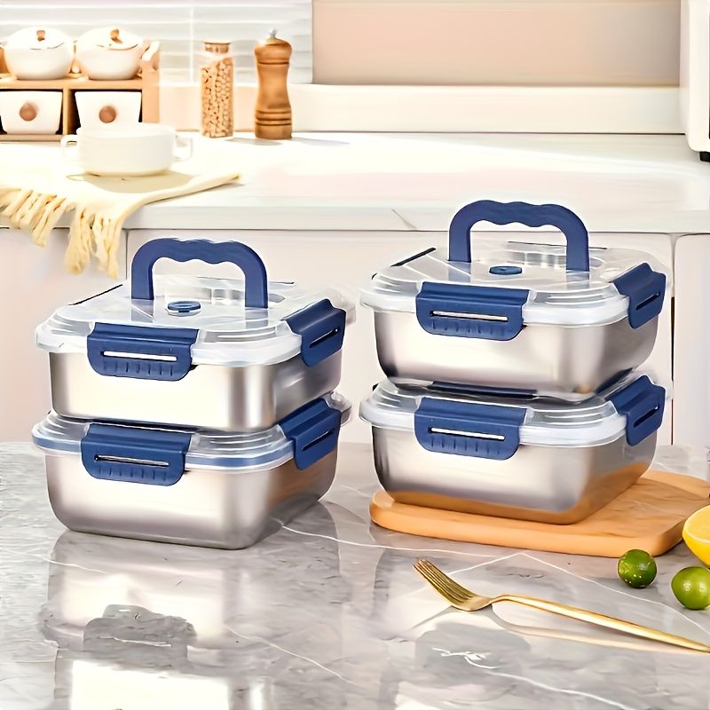 Silver 4PCS stainless steel food storage containers,airtight containers,meal prep containers,stackable food storage,Australian kitchen,leakproof food containers,reusable lunch containers - Image 6