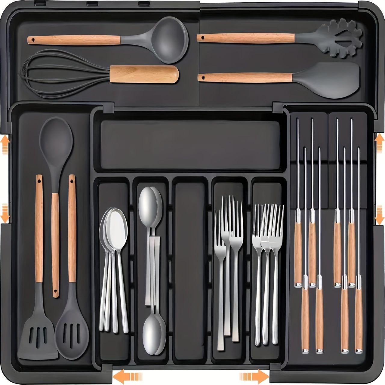 kitchen utensil set, organizer tray, wooden look handles, stainless steel utensils, heat resistant kitchen tools, Australian kitchenware, home cook essentials, non-stick safe utensils, kitchen drawer organizer, cooking utensils set - Image 6