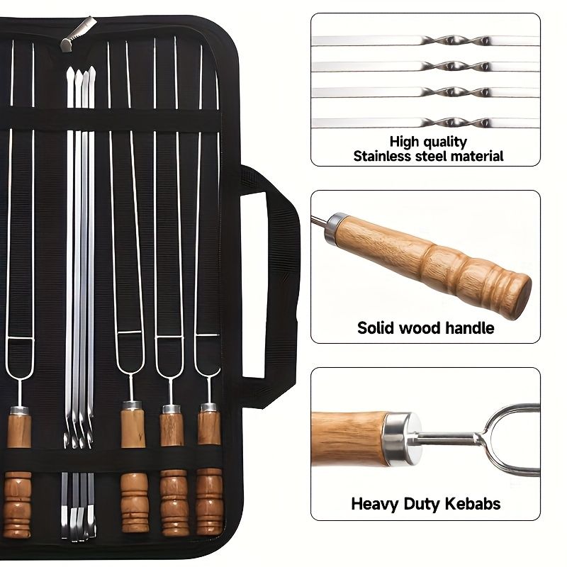 BBQ skewer set, outdoor barbecue Australia, stainless steel skewers, wooden handle skewers, portable skewer set, kebab sticks, grilling accessories - Image 7
