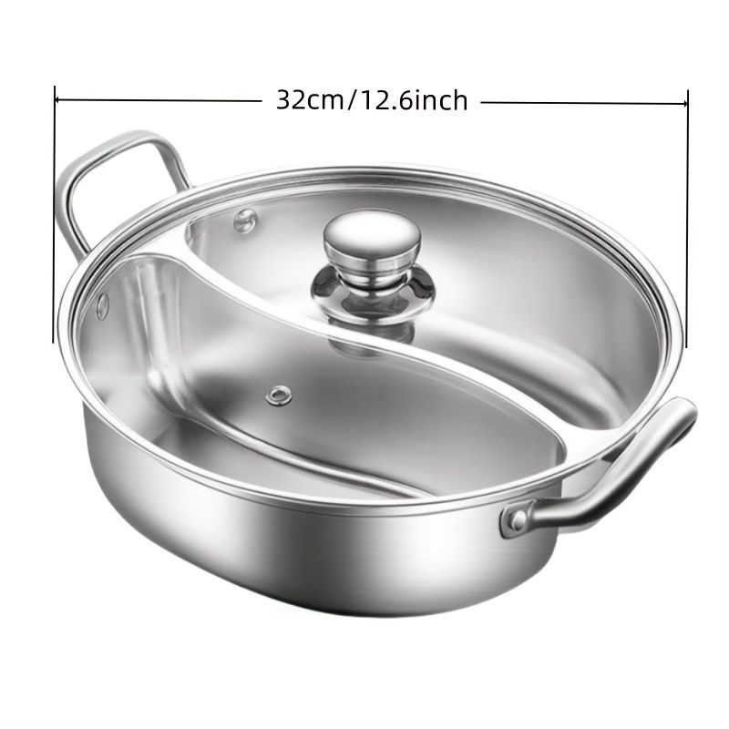 Silver double-layer hot pot, stainless steel hot pot, multi-flavor hot pot, kitchen utensil, durable hot pot, induction compatible hot pot, family dining gift - Image 2