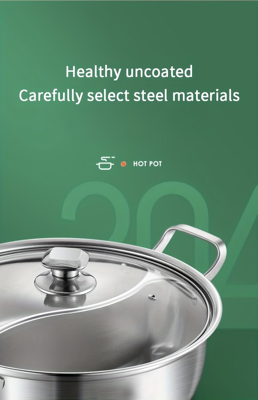 Silver double-layer hot pot, stainless steel hot pot, multi-flavor hot pot, kitchen utensil, durable hot pot, induction compatible hot pot, family dining gift - Image 5