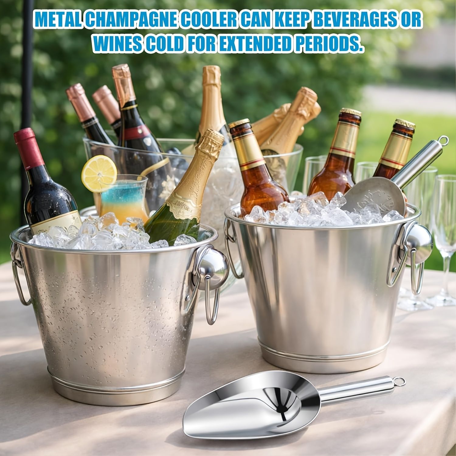 metal champagne cooler, beverage cooler, wine cooler, party cooler, cold keeping cooler, 2 piece cooler set, drink cooler, entertaining accessory, Australia, summer party essentials - Image 4