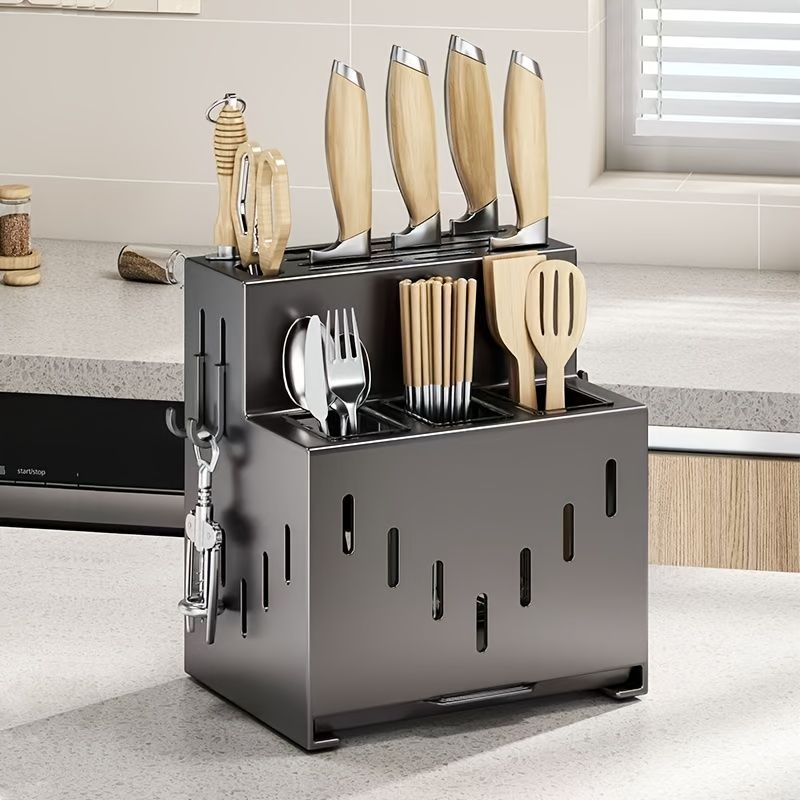 Gray kitchen knife storage rack, kitchen utensils organizer, knife holder, kitchen storage solution, high-quality kitchen rack, knife block organizer, countertop knife rack, Australian kitchen storage, kitchen tool organizer - Image 1