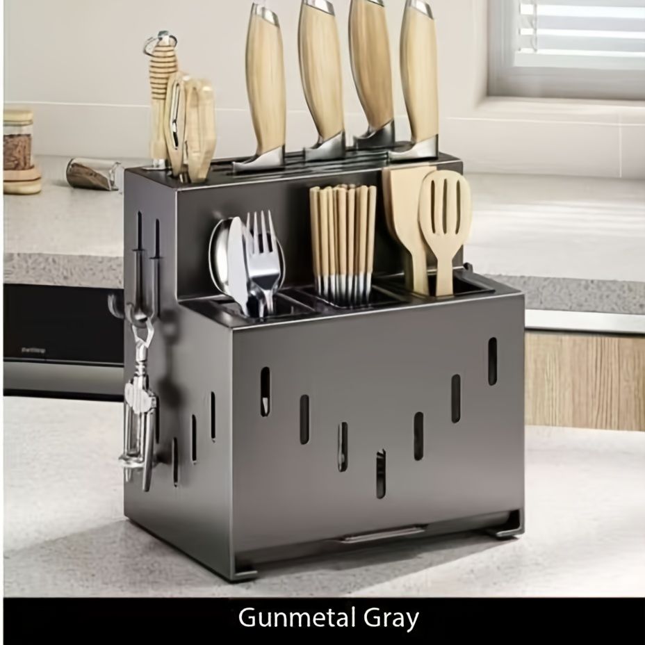 Gray kitchen knife storage rack, kitchen utensils organizer, knife holder, kitchen storage solution, high-quality kitchen rack, knife block organizer, countertop knife rack, Australian kitchen storage, kitchen tool organizer - Image 3