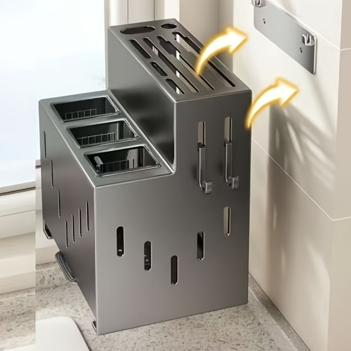Gray kitchen knife storage rack, kitchen utensils organizer, knife holder, kitchen storage solution, high-quality kitchen rack, knife block organizer, countertop knife rack, Australian kitchen storage, kitchen tool organizer - Image 5