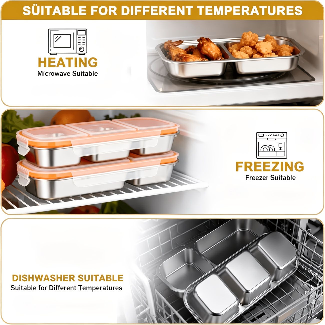 Silver 2PCS 3-in-1 snack containers, food storage containers, snack containers with lid, compartment snack containers, portion control containers, australian food storage, BPA-free snack boxes, lunchbox containers australia - Image 2
