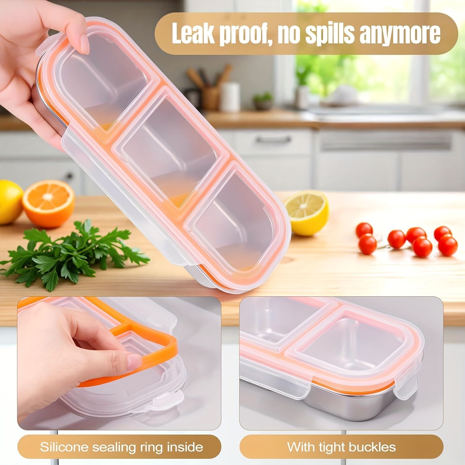 Silver 2PCS 3-in-1 snack containers, food storage containers, snack containers with lid, compartment snack containers, portion control containers, australian food storage, BPA-free snack boxes, lunchbox containers australia - Image 3