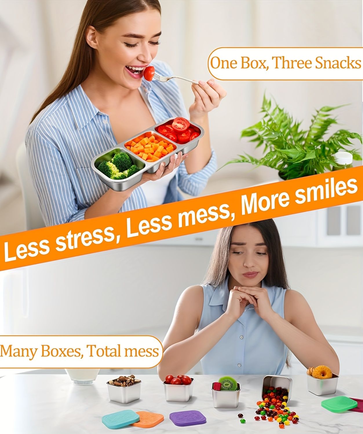 Silver 2PCS 3-in-1 snack containers, food storage containers, snack containers with lid, compartment snack containers, portion control containers, australian food storage, BPA-free snack boxes, lunchbox containers australia - Image 4