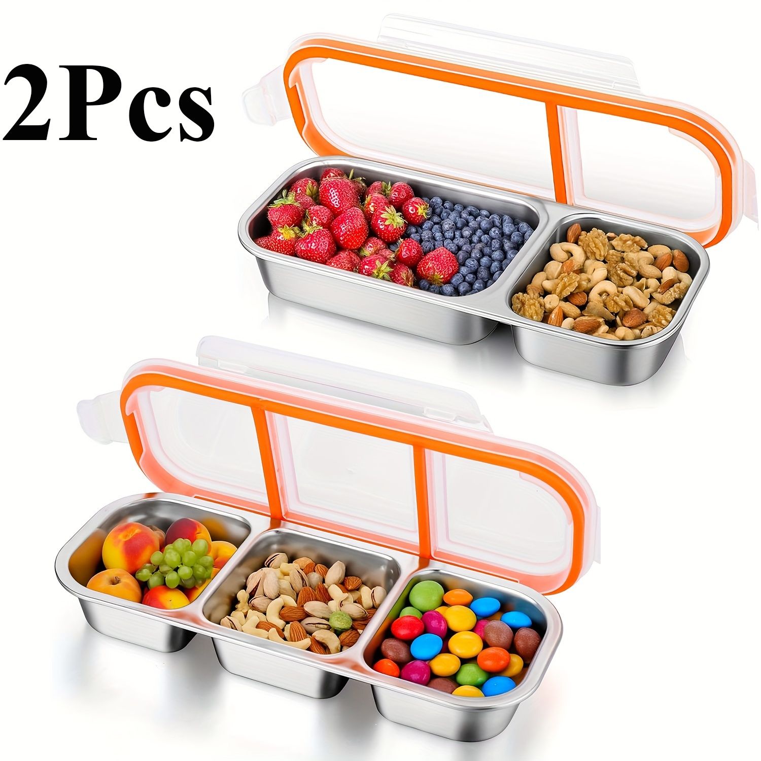 Silver 2PCS 3-in-1 snack containers, food storage containers, snack containers with lid, compartment snack containers, portion control containers, australian food storage, BPA-free snack boxes, lunchbox containers australia - Image 6